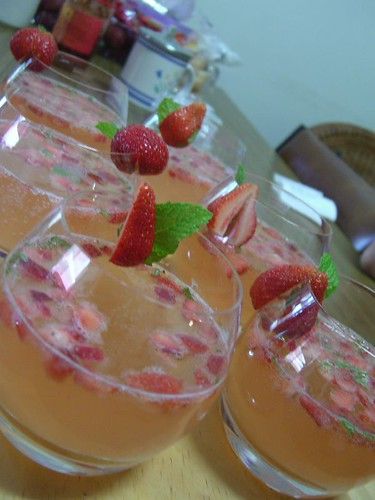 Bright strawberry cocktail with mint